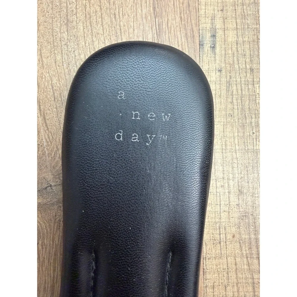 A New Day Black Woven Slide Sandals Square Toe Braided Size 8‎